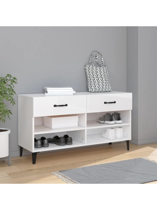 Botník bílý s vysokým leskem 102x35x55 cm kompozitní dřevo
