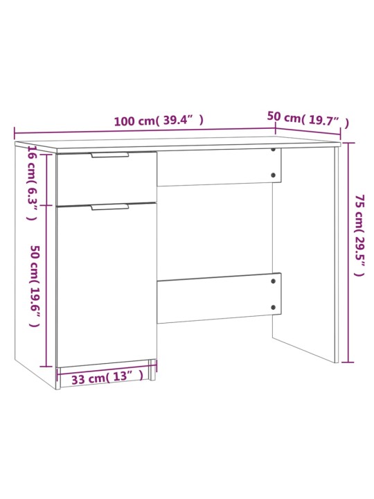Psací stůl kouřový dub 100 x 50 x 75 cm kompozitní dřevo