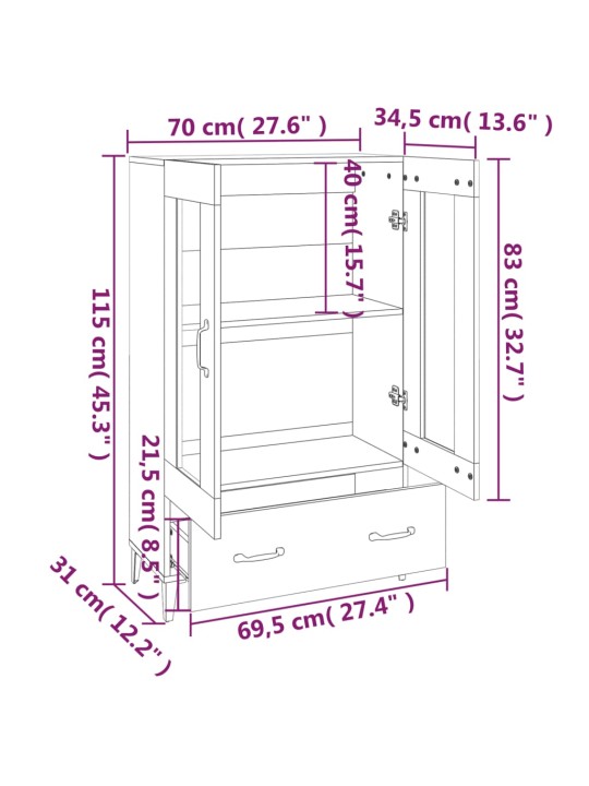 Komoda kouřový dub 70 x 31 x 115 cm kompozitní dřevo