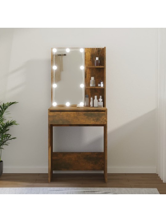 Toaletní stolek s LED kouřový dub 60 x 40 x 140 cm