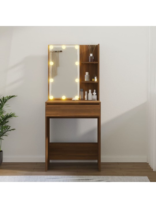 Toaletní stolek s LED hnědý dub 60 x 40 x 140 cm