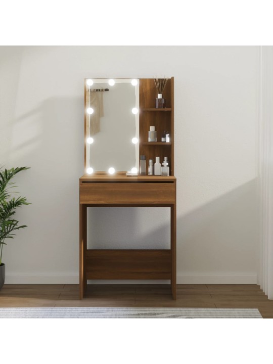 Toaletní stolek s LED hnědý dub 60 x 40 x 140 cm