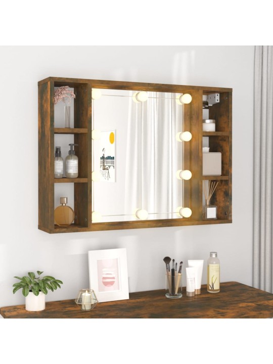 Zrcadlová skříňka s LED kouřový dub 76 x 15 x 55 cm