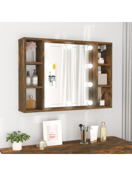 Zrcadlová skříňka s LED kouřový dub 76 x 15 x 55 cm