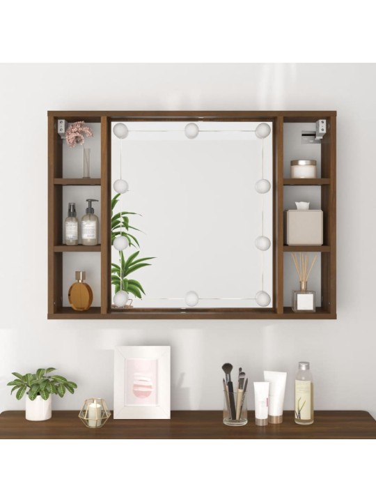 Zrcadlová skříňka s LED hnědý dub 76 x 15 x 55 cm