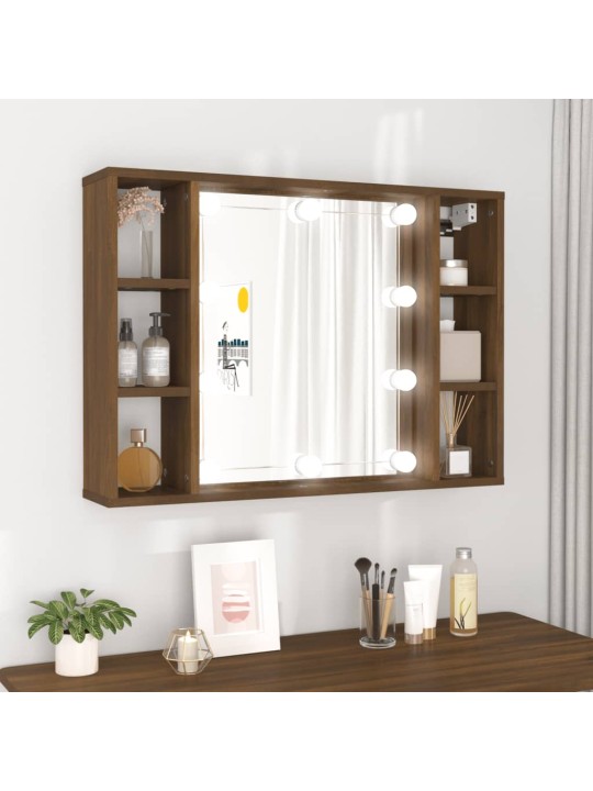 Zrcadlová skříňka s LED hnědý dub 76 x 15 x 55 cm