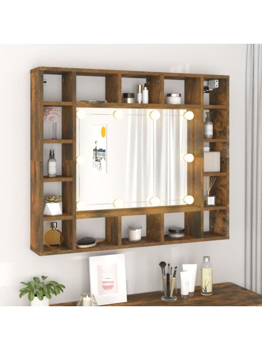 Zrcadlová skříňka s LED kouřový dub 91 x 15 x 76,5 cm