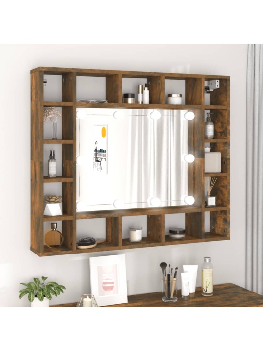 Zrcadlová skříňka s LED kouřový dub 91 x 15 x 76,5 cm