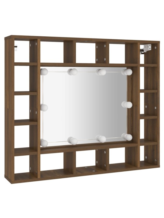 Zrcadlová skříňka s LED hnědý dub 91 x 15 x 76,5 cm