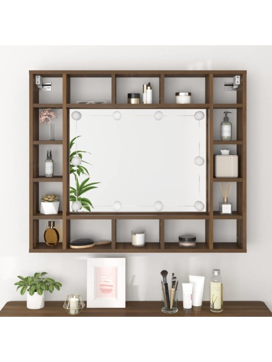 Zrcadlová skříňka s LED hnědý dub 91 x 15 x 76,5 cm