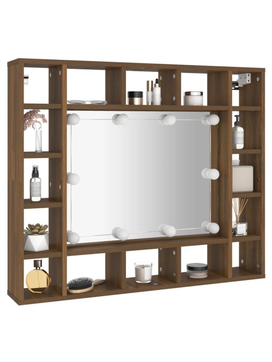 Zrcadlová skříňka s LED hnědý dub 91 x 15 x 76,5 cm