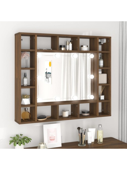 Zrcadlová skříňka s LED hnědý dub 91 x 15 x 76,5 cm