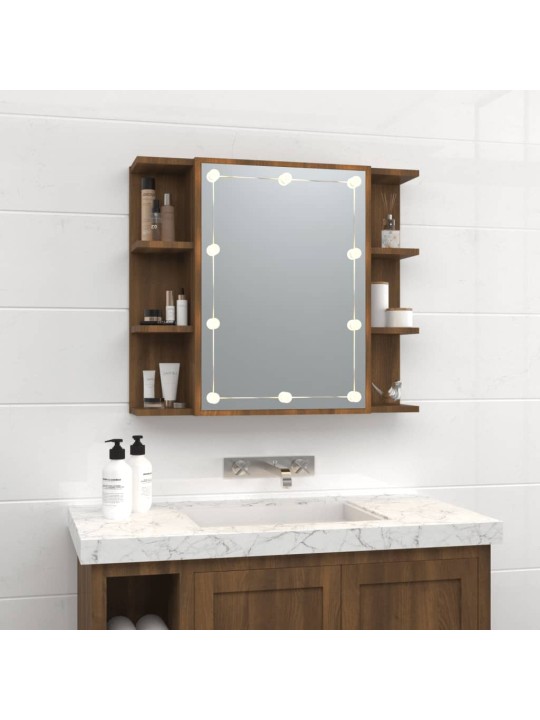 Zrcadlová skříňka s LED hnědý dub 70 x 16,5 x 60 cm