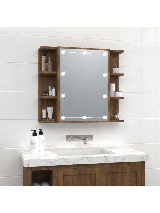 Zrcadlová skříňka s LED hnědý dub 70 x 16,5 x 60 cm