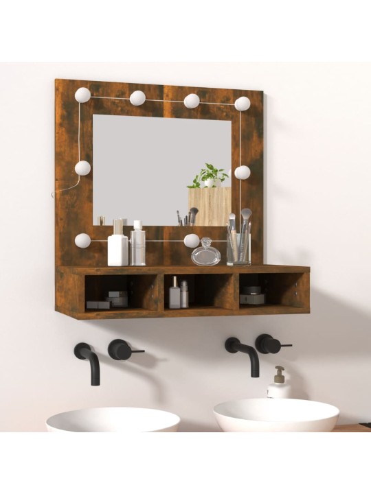 Zrcadlová skříňka s LED kouřový dub 60 x 31,5 x 62 cm