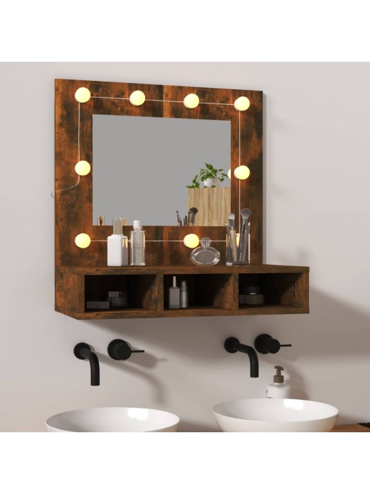 Zrcadlová skříňka s LED kouřový dub 60 x 31,5 x 62 cm