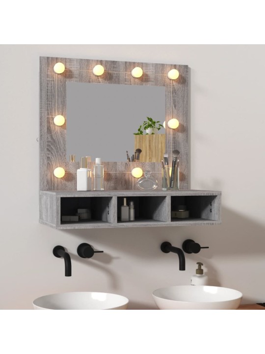 Zrcadlová skříňka s LED šedá sonoma 60 x 31,5 x 62 cm