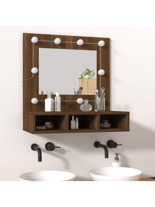 Zrcadlová skříňka s LED hnědý dub 60 x 31,5 x 62 cm