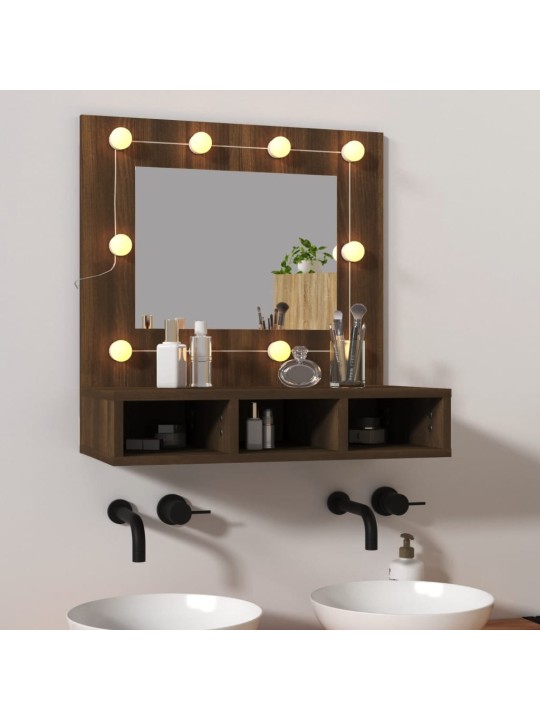 Zrcadlová skříňka s LED hnědý dub 60 x 31,5 x 62 cm