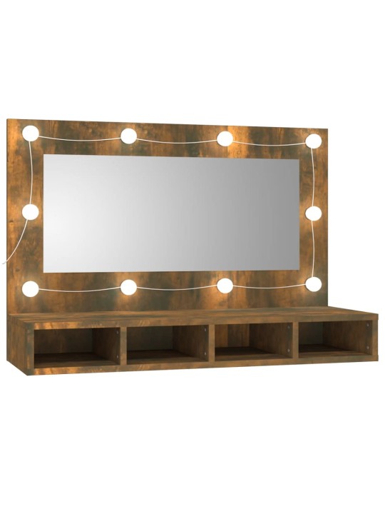 Zrcadlová skříňka s LED kouřový dub 90 x 31,5 x 62 cm
