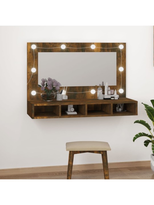 Zrcadlová skříňka s LED kouřový dub 90 x 31,5 x 62 cm
