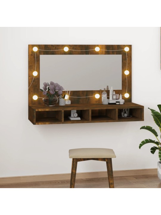 Zrcadlová skříňka s LED kouřový dub 90 x 31,5 x 62 cm