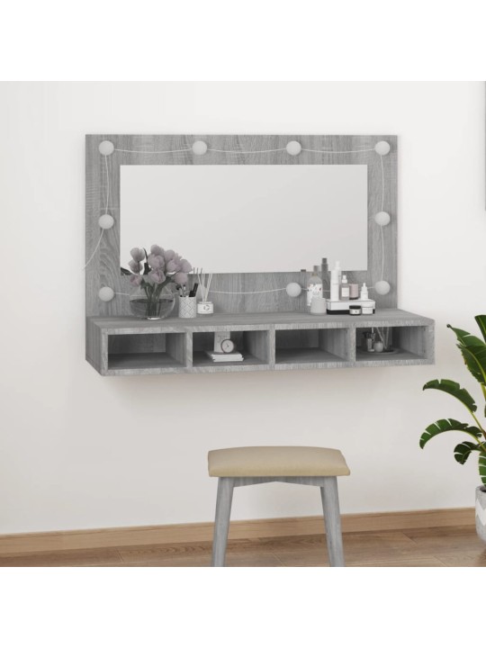 Zrcadlová skříňka s LED šedá sonoma 90 x 31,5 x 62 cm