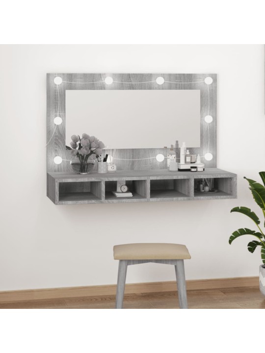 Zrcadlová skříňka s LED šedá sonoma 90 x 31,5 x 62 cm
