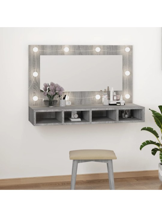 Zrcadlová skříňka s LED šedá sonoma 90 x 31,5 x 62 cm