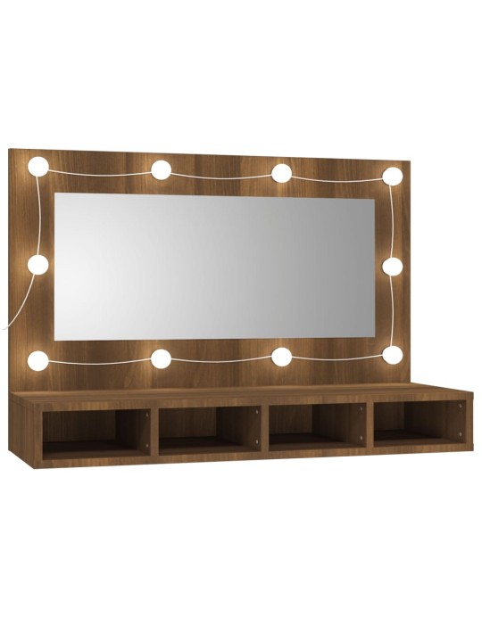 Zrcadlová skříňka s LED hnědý dub 90 x 31,5 x 62 cm