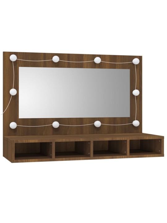 Zrcadlová skříňka s LED hnědý dub 90 x 31,5 x 62 cm