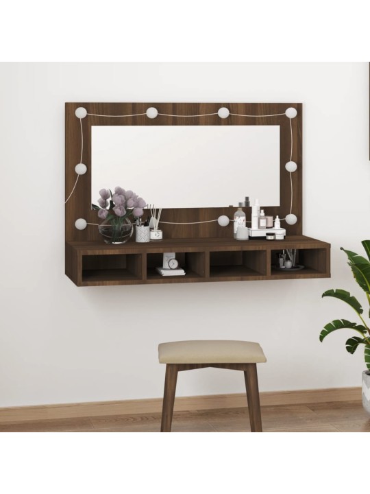 Zrcadlová skříňka s LED hnědý dub 90 x 31,5 x 62 cm