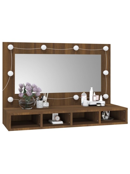 Zrcadlová skříňka s LED hnědý dub 90 x 31,5 x 62 cm