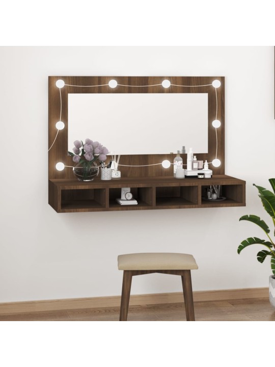 Zrcadlová skříňka s LED hnědý dub 90 x 31,5 x 62 cm