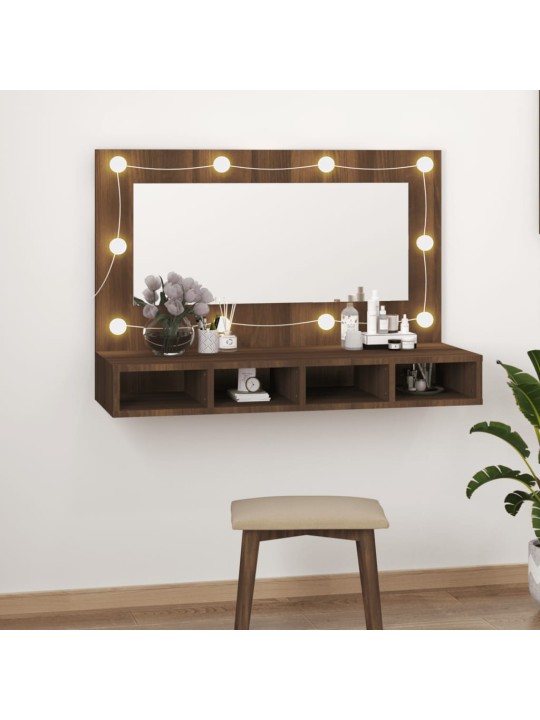 Zrcadlová skříňka s LED hnědý dub 90 x 31,5 x 62 cm