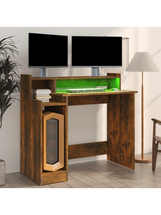 Psací stůl s LED světly kouřový dub 97x45x90cm kompozitní dřevo
