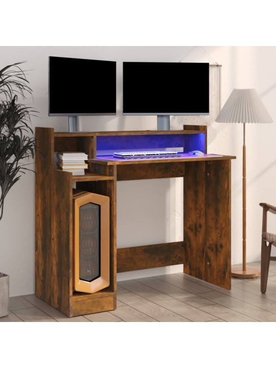 Psací stůl s LED světly kouřový dub 97x45x90cm kompozitní dřevo