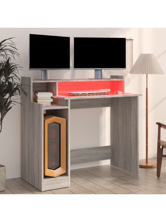 Psací stůl s LED světly šedý sonoma 97x45x90cm kompozitní dřevo