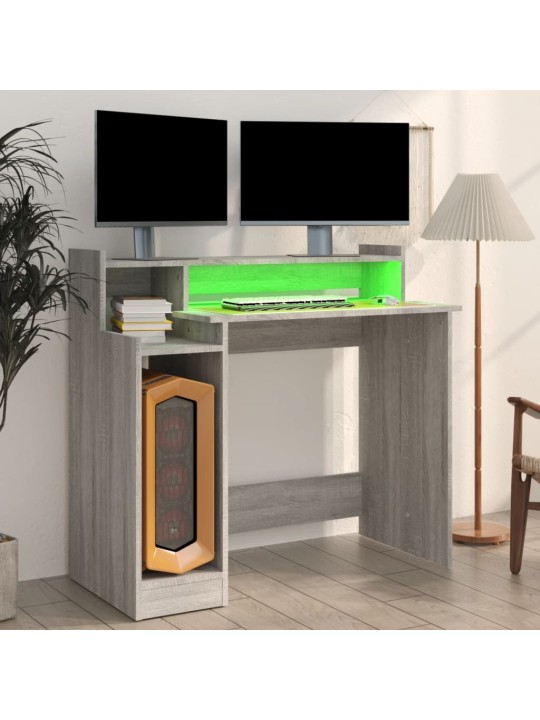 Psací stůl s LED světly šedý sonoma 97x45x90cm kompozitní dřevo