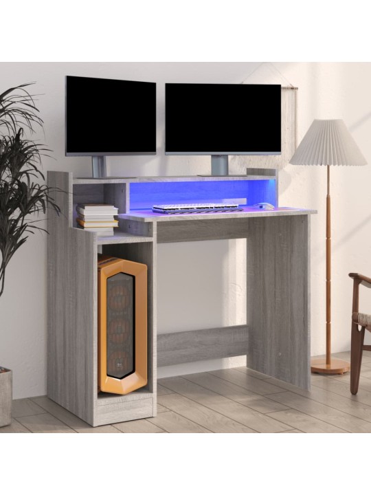 Psací stůl s LED světly šedý sonoma 97x45x90cm kompozitní dřevo