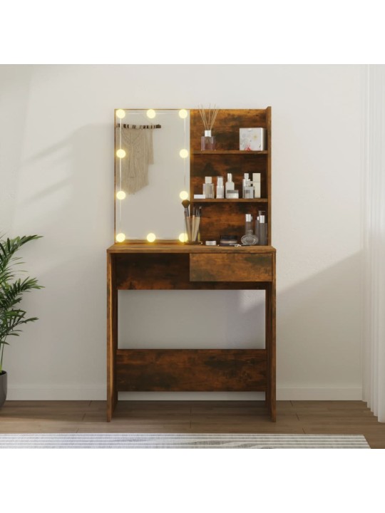 Toaletní stolek s LED kouřový dub 74,5 x 40 x 141 cm