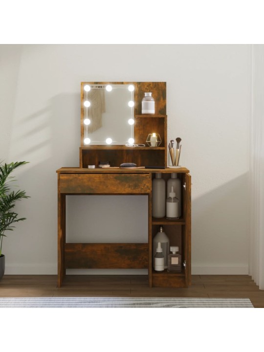 Toaletní stolek s LED kouřový dub 86,5 x 35 x 136 cm