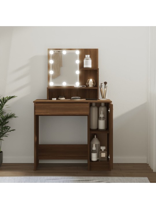 Toaletní stolek s LED hnědý dub 86,5 x 35 x 136 cm