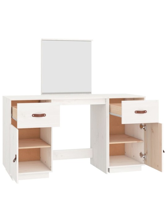 Set toaletního stolku se zrcadlem bílý masivní borové dřevo