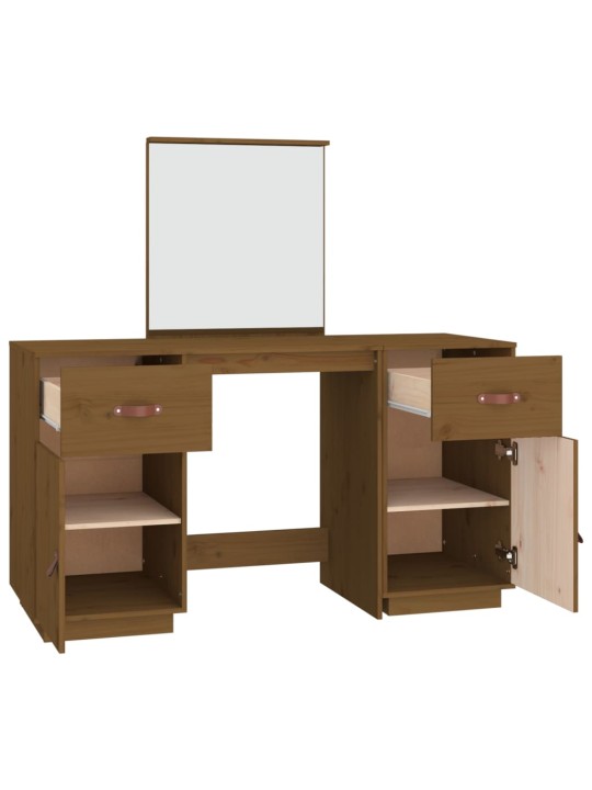 Set toaletního stolku se zrcadlem medově hnědý masivní borovice