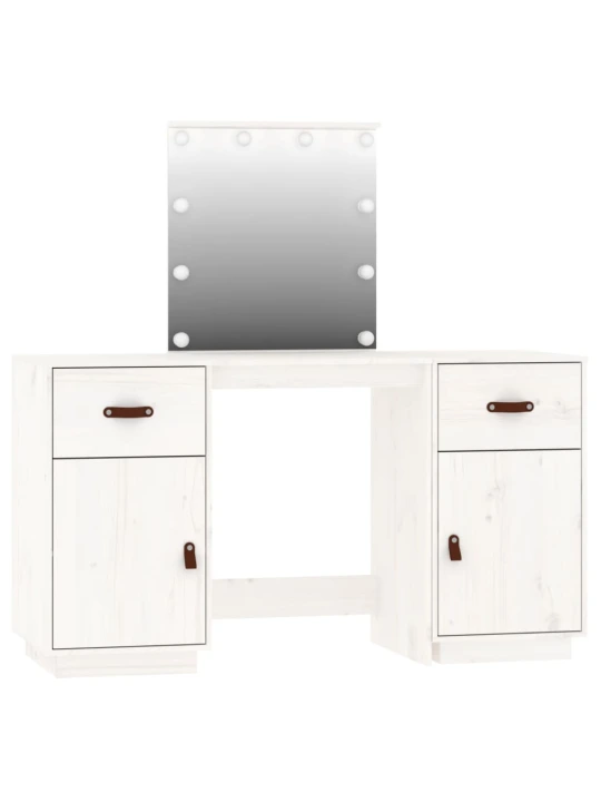Set toaletního stolku s LED Bílý masivní borovice
