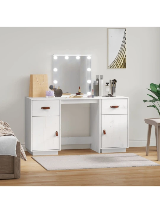 Set toaletního stolku s LED Bílý masivní borovice