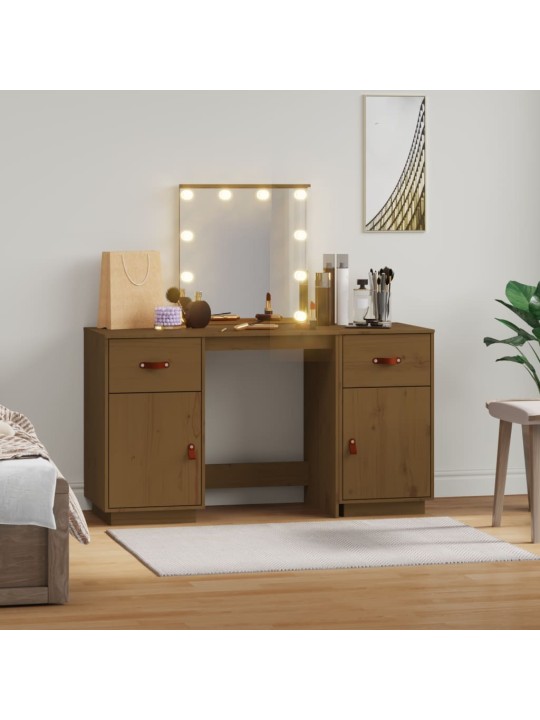 Set toaletního stolku s LED medově hnědý masivní borovice