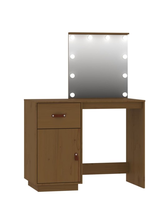 Set toaletního stolku s LED medově hnědý masivní borovice