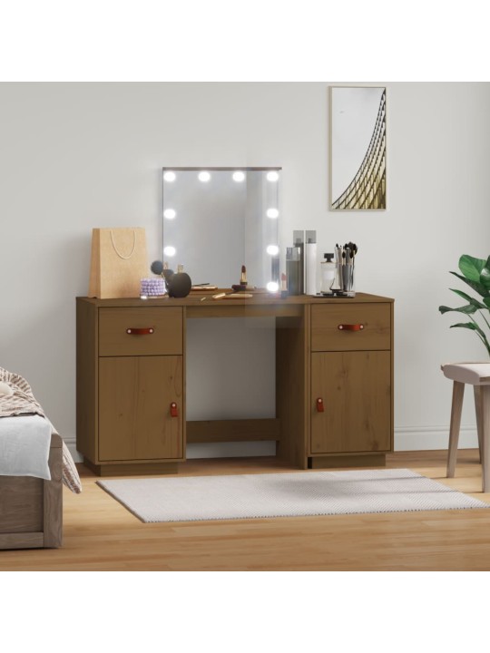 Set toaletního stolku s LED medově hnědý masivní borovice